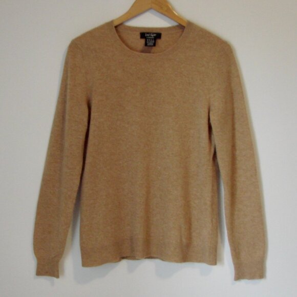 Cashmere Tan Beige Crewneck Sweater Lord & Taylor Ribbed Long Sleeve Medium - Picture 1 of 9